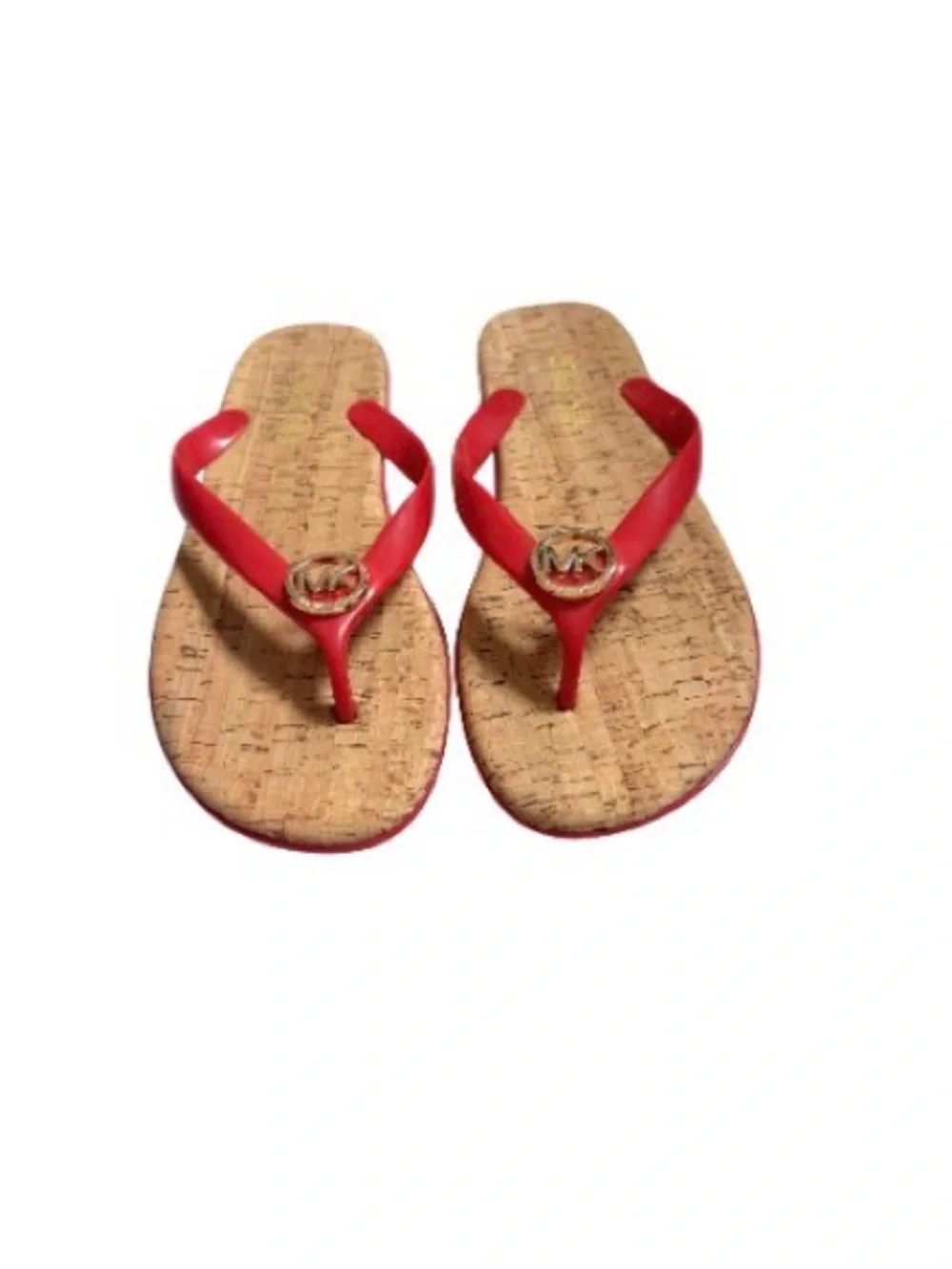 Michael Kors Red Cork-Style MK Logo Thong Sandals